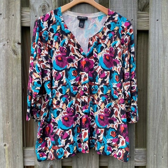 Lane Bryant Sweaters - Lane Bryant Cardigan Sweater Plus Size 22/24 Colorful Button Front Floral